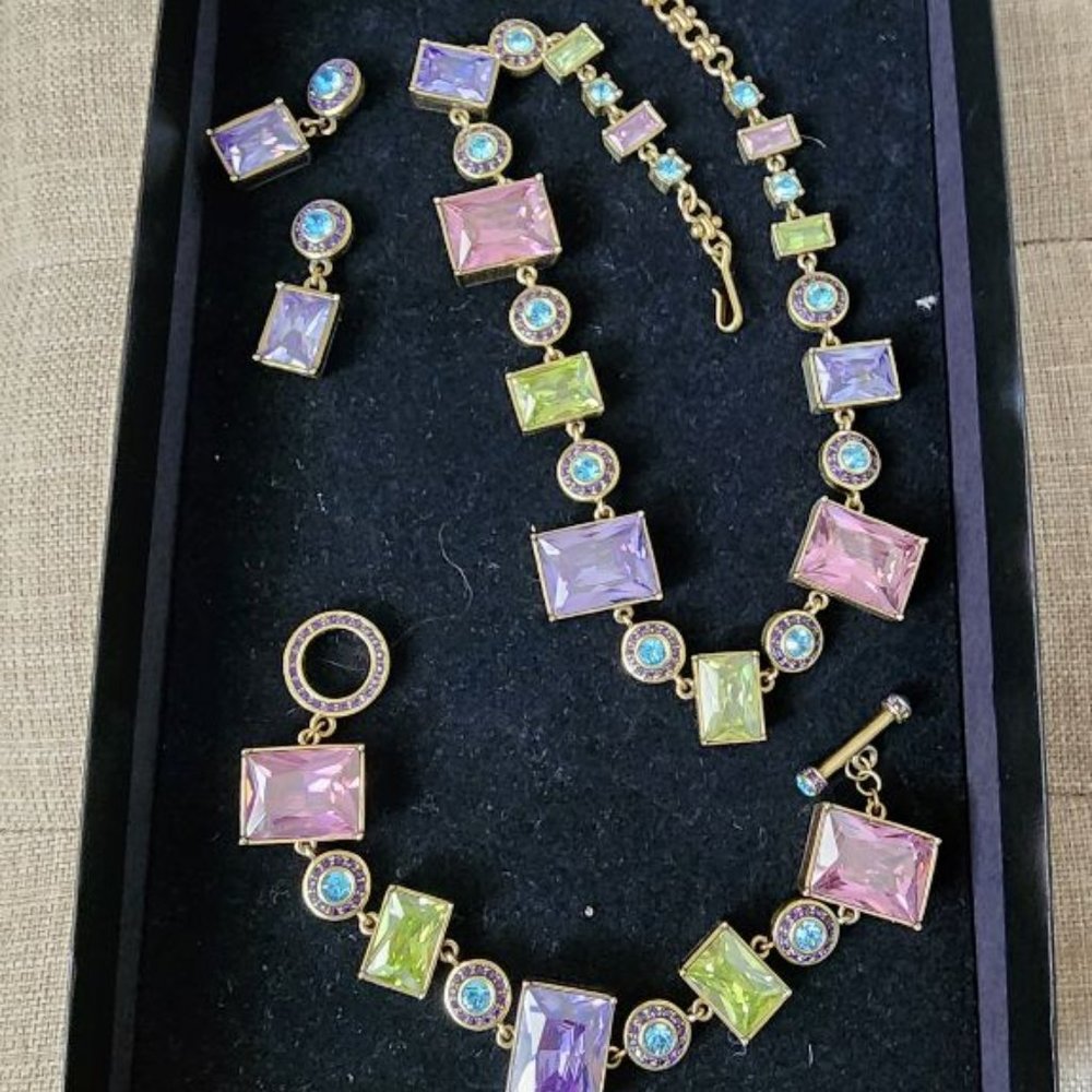 HEIDI DAUS GREGORIAN CUT AQUAMARINE ROSE CITRINE NECKLACE BRACELET AND EARRIN